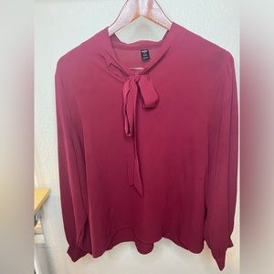 Long sleeve maroon red blouse -  SHEIN